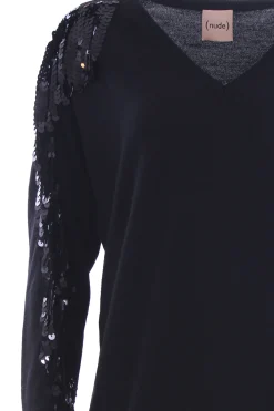 Abito longuette in lana con paillettes