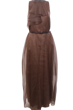 Abito lungo in organza di seta con rouches