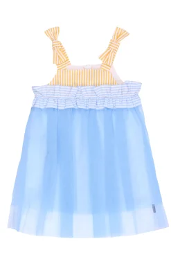 Abito smanicato in tulle con ruches