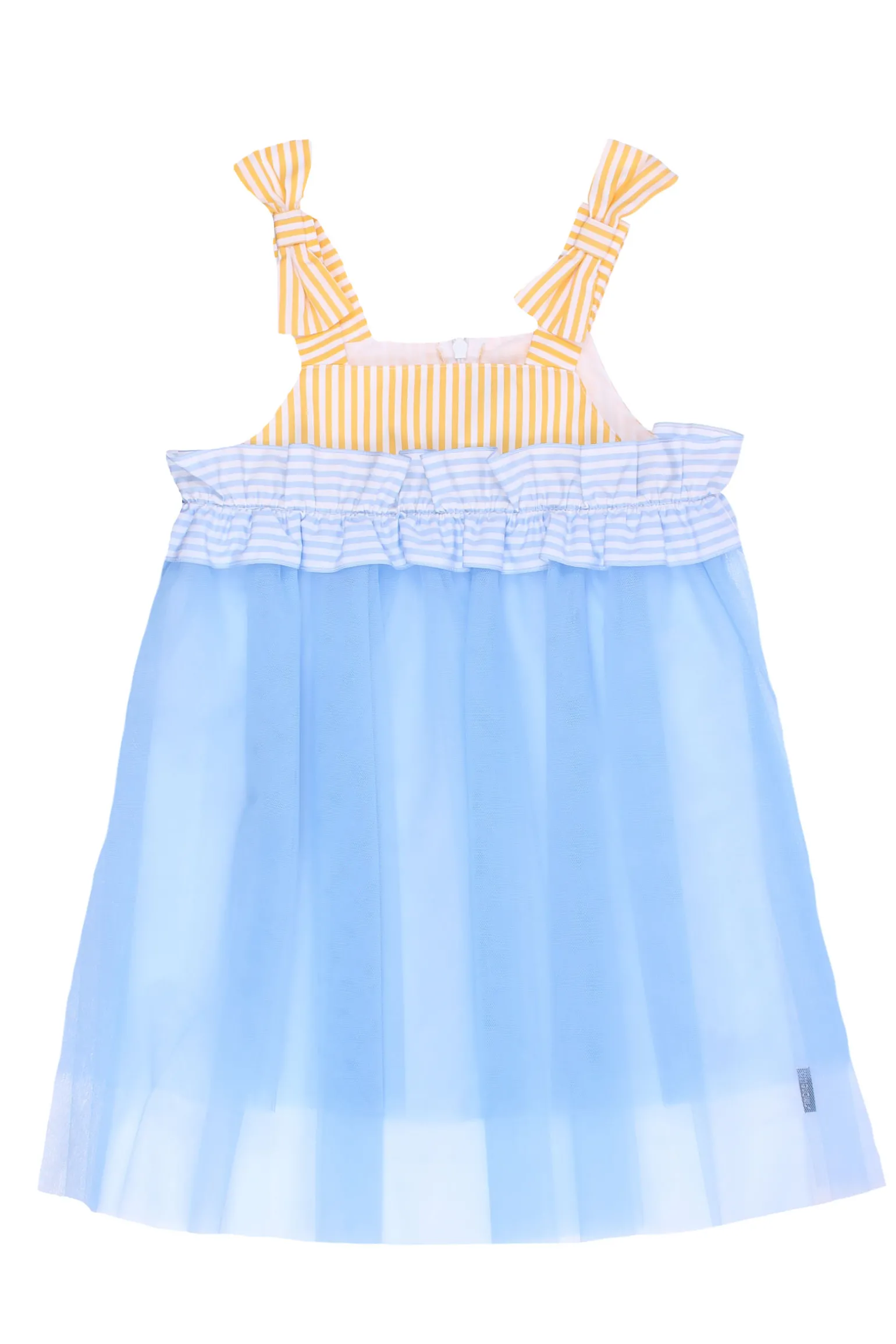 Abito smanicato in tulle con ruches