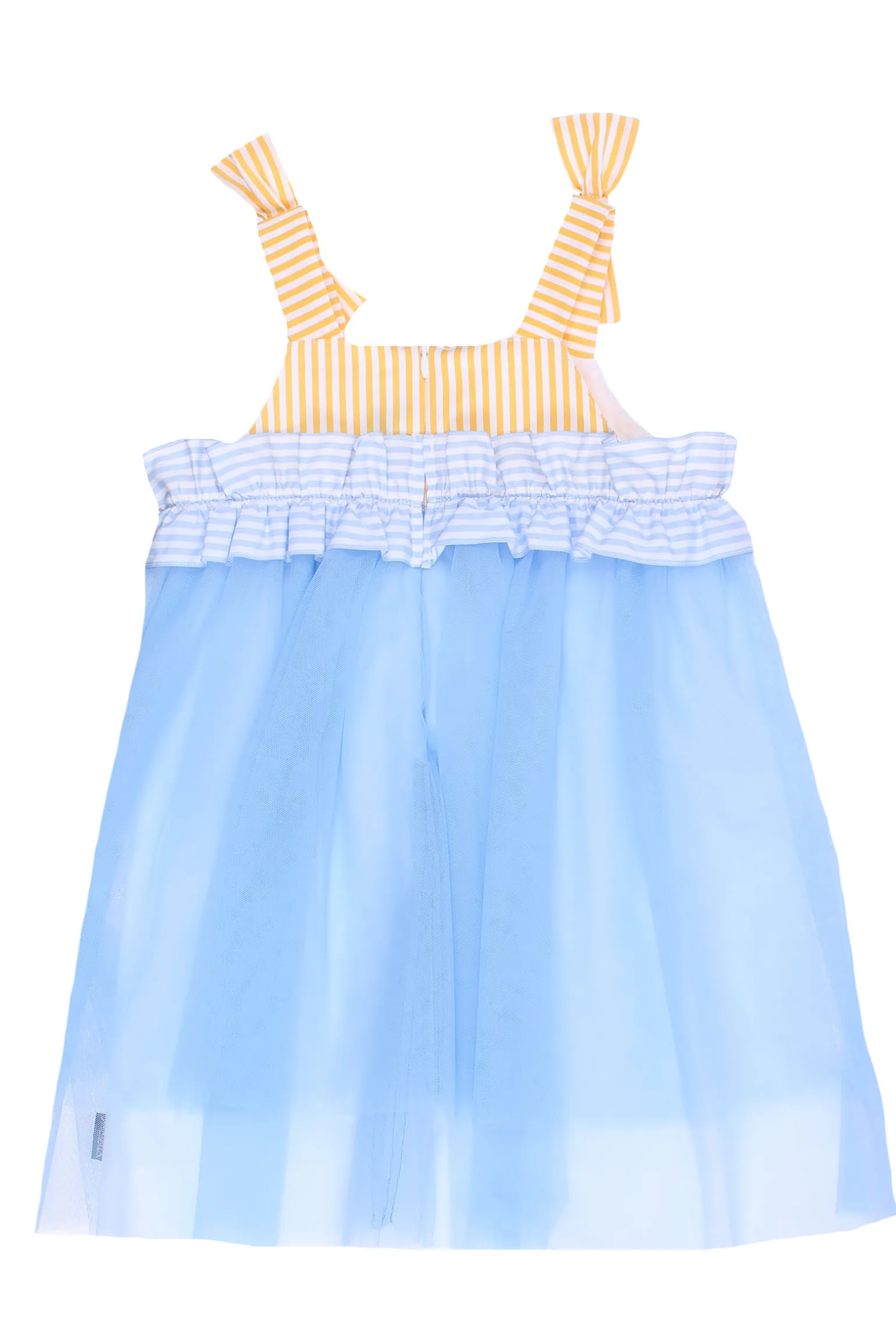 Abito smanicato in tulle con ruches