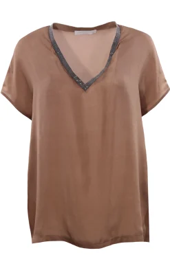 Blusa in garza di seta collo a v