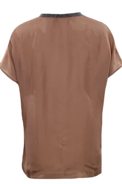 Blusa in garza di seta collo a v