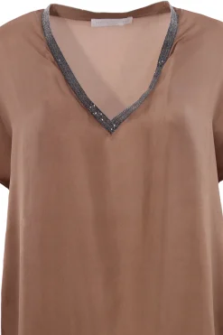 Blusa in garza di seta collo a v