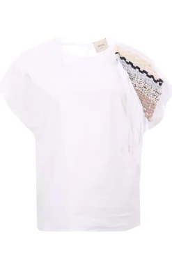 Blusa in popeline di cotone con applicazione