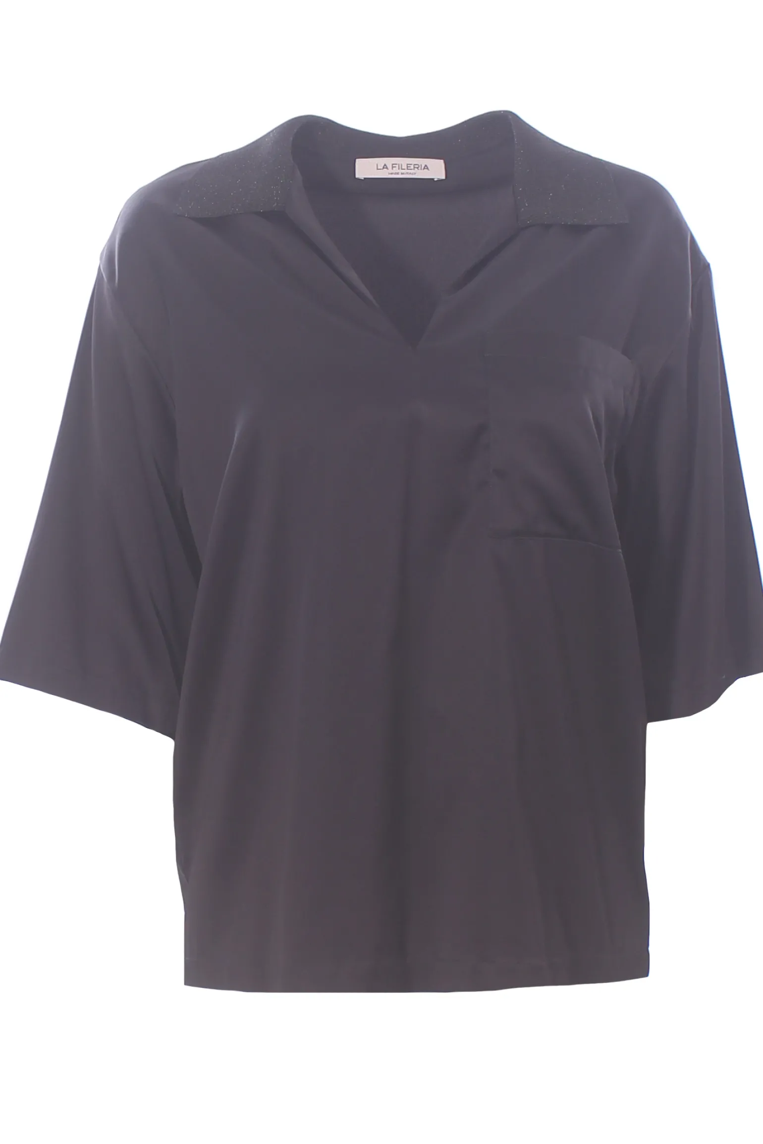 Blusa in viscosa di seta collo lurex