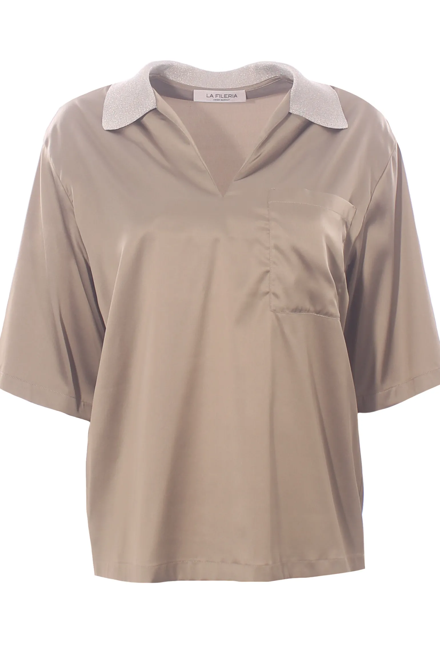 Blusa in viscosa di seta collo lurex