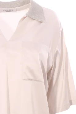 Blusa in viscosa di seta collo lurex