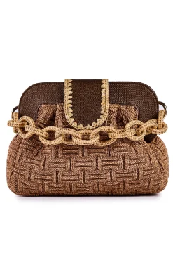 Borsa in rafia jacquard con pattina