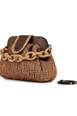 Borsa in rafia jacquard con pattina