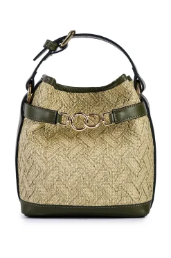 Borsa secchiello piccolo in rafia jacquard