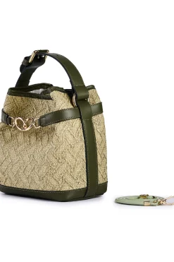 Borsa secchiello piccolo in rafia jacquard