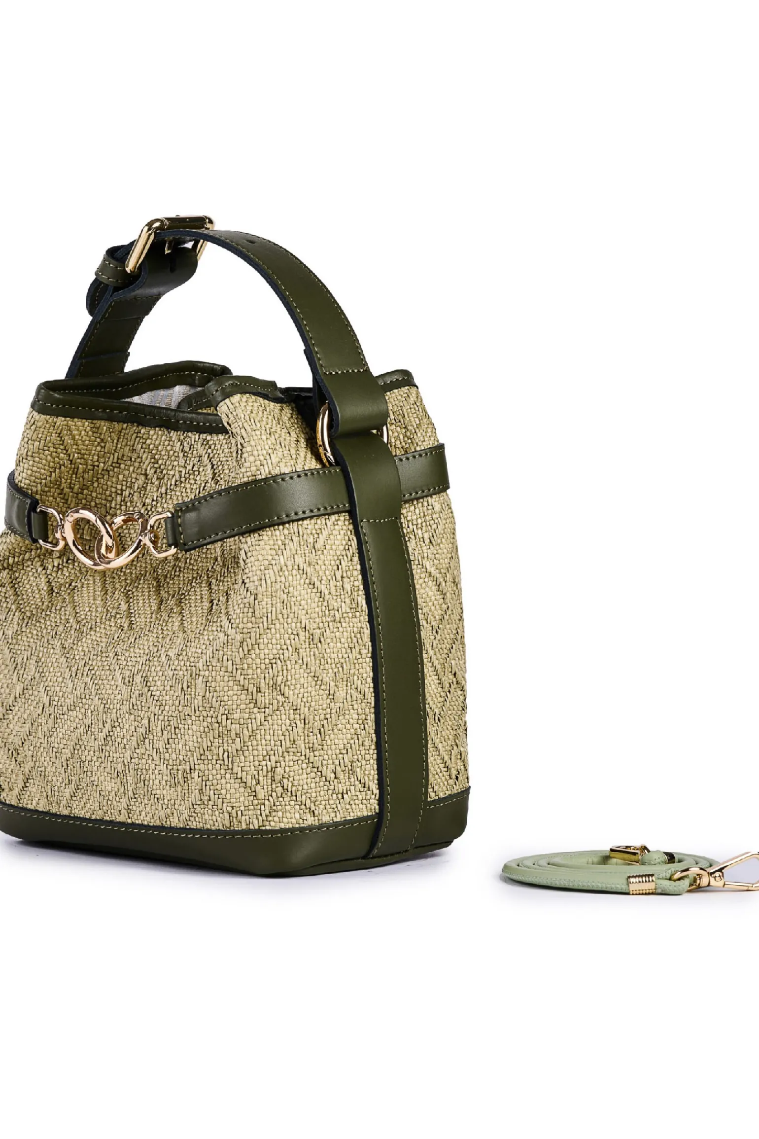 Borsa secchiello piccolo in rafia jacquard