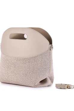 Borsa shopping in rafia e pelle