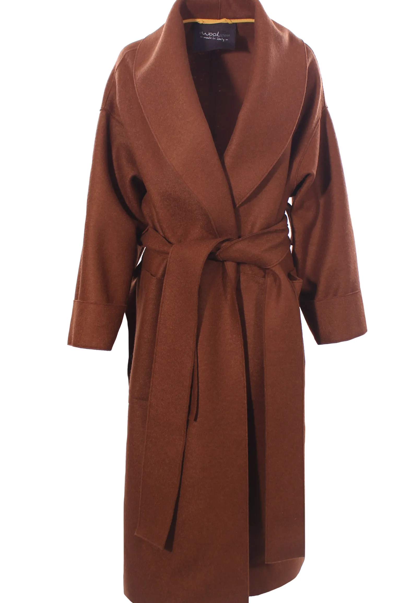 Cappotto lungo in lana cotta con cintura