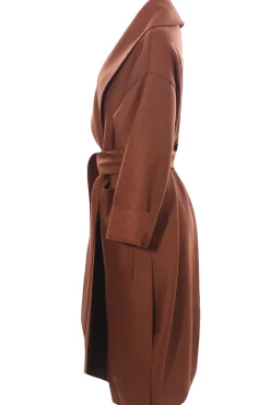 Cappotto lungo in lana cotta con cintura