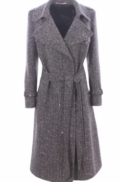Cappotto trench in lana con applicazioni paillettes