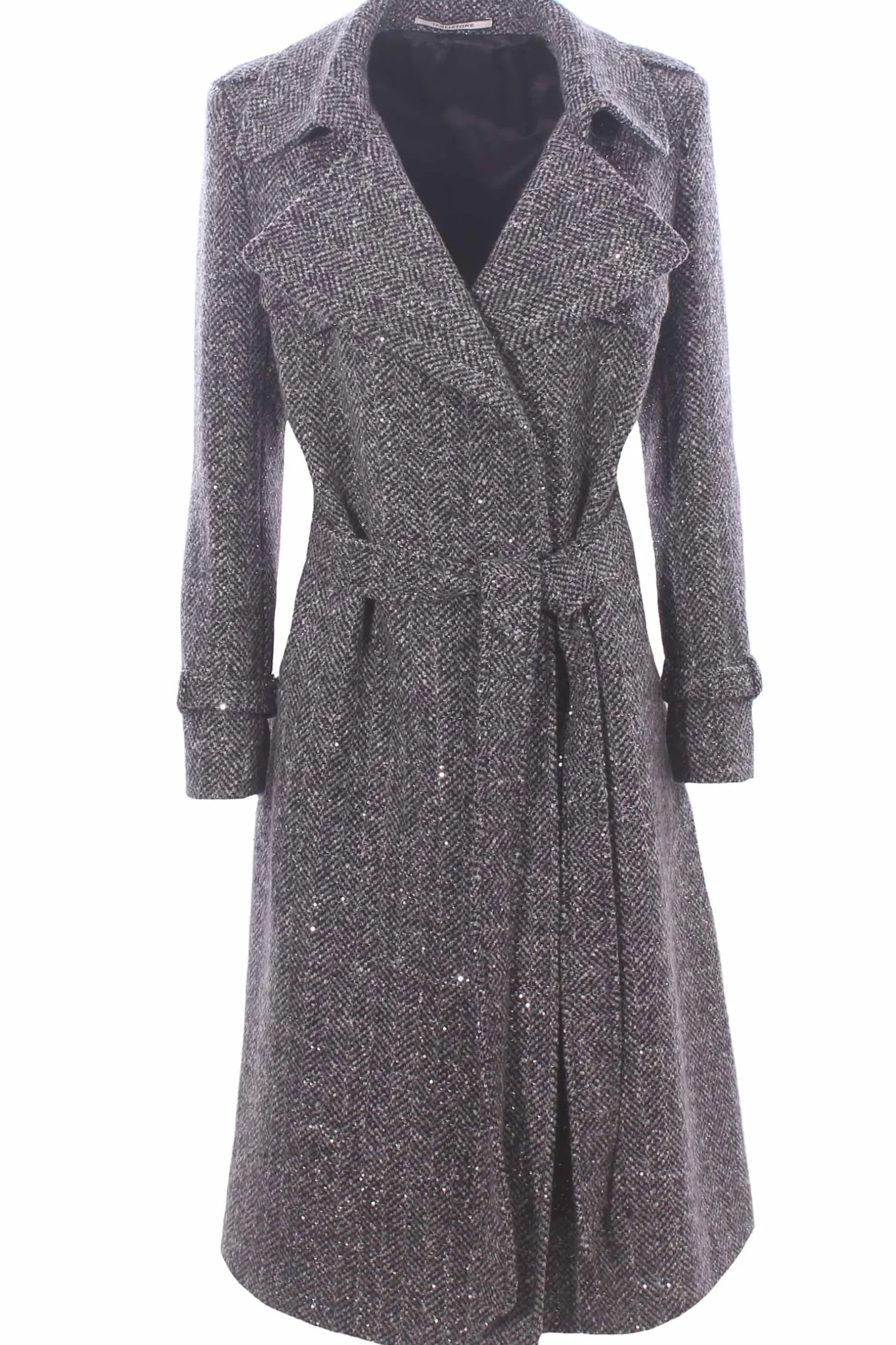 Cappotto trench in lana con applicazioni paillettes