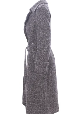Cappotto trench in lana con applicazioni paillettes