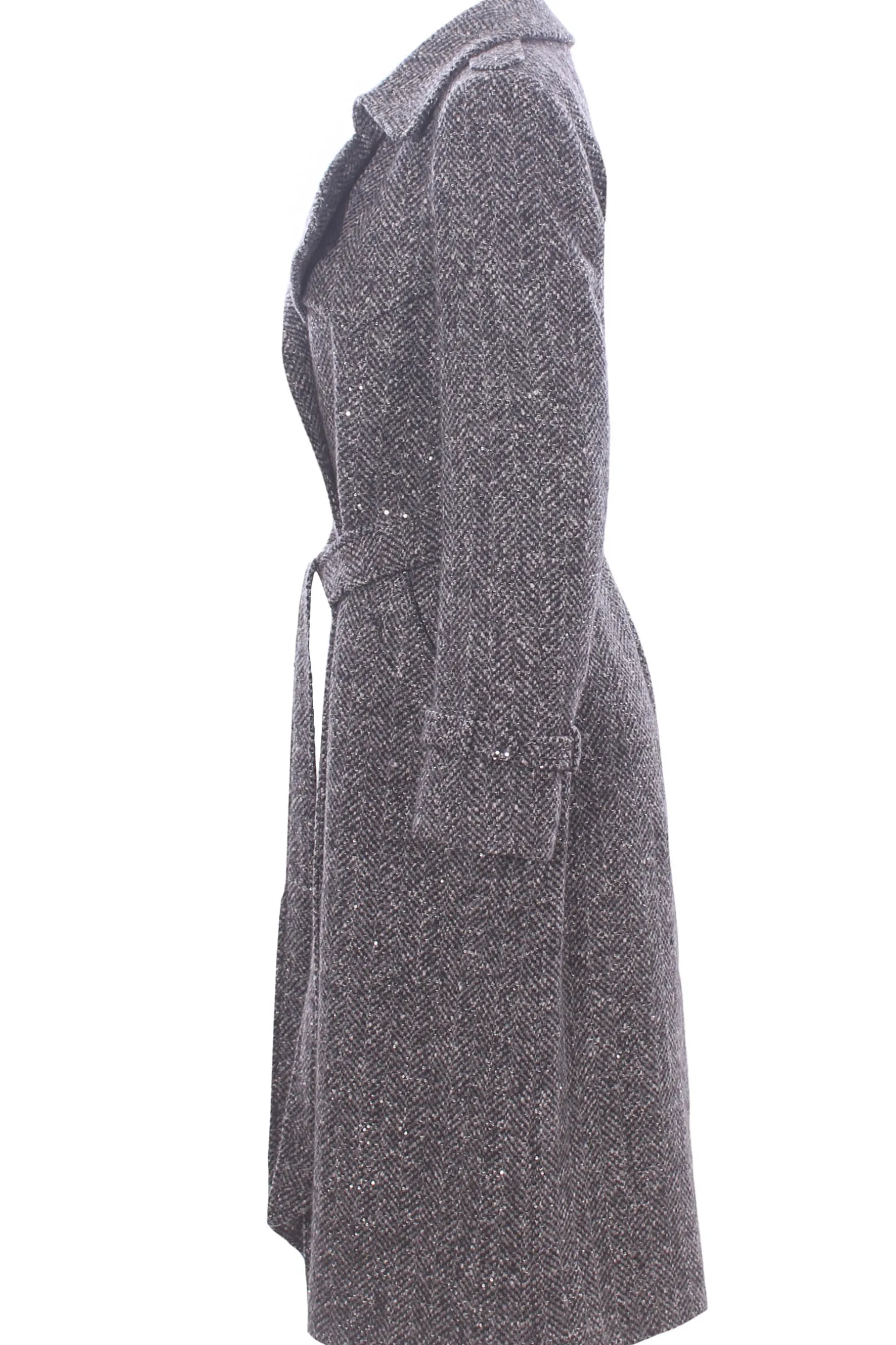 Cappotto trench in lana con applicazioni paillettes
