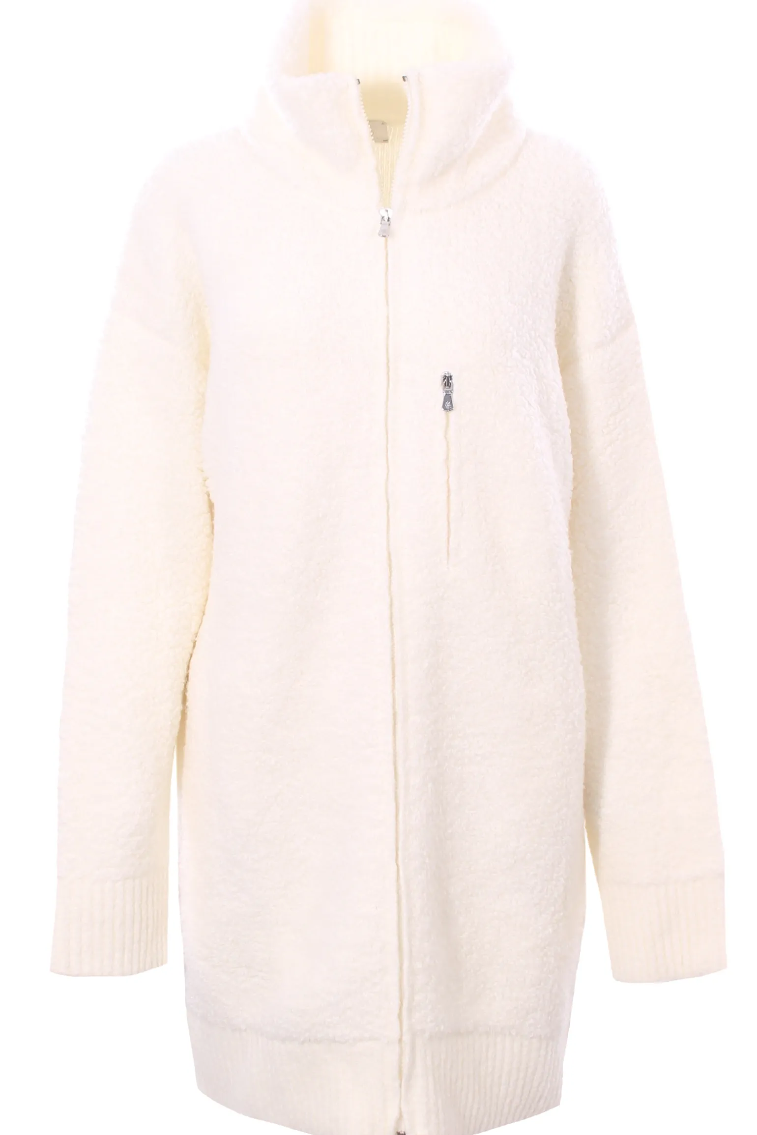 Cardigan lungo con zip effetto boucle'
