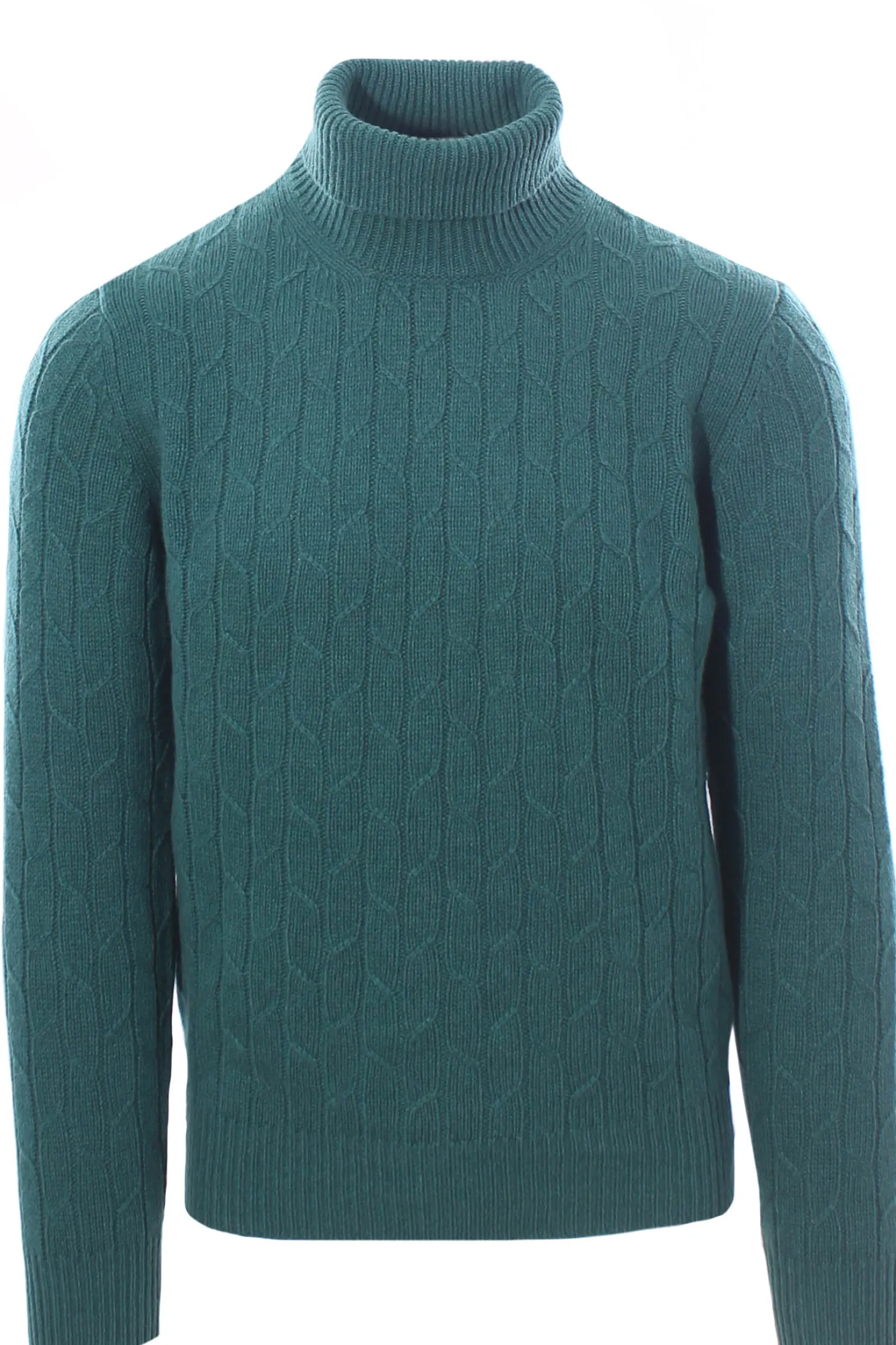collo alto treccia in green cashmere