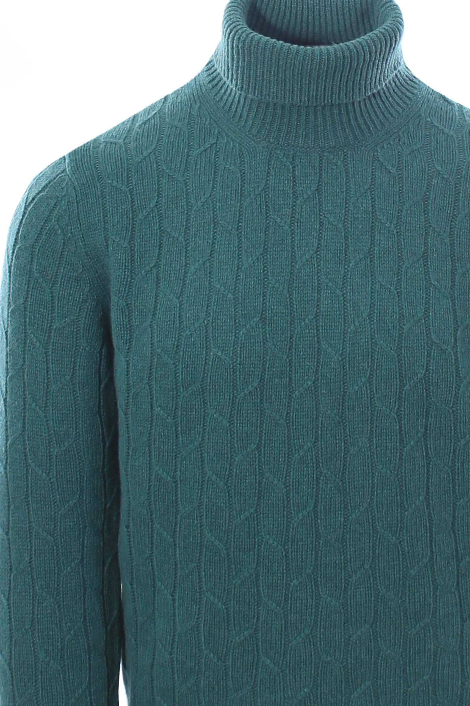 collo alto treccia in green cashmere