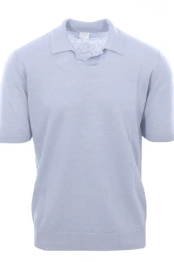 maglia polo collo bowling in lino