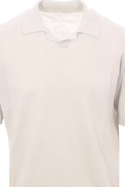 maglia polo collo bowling in lino