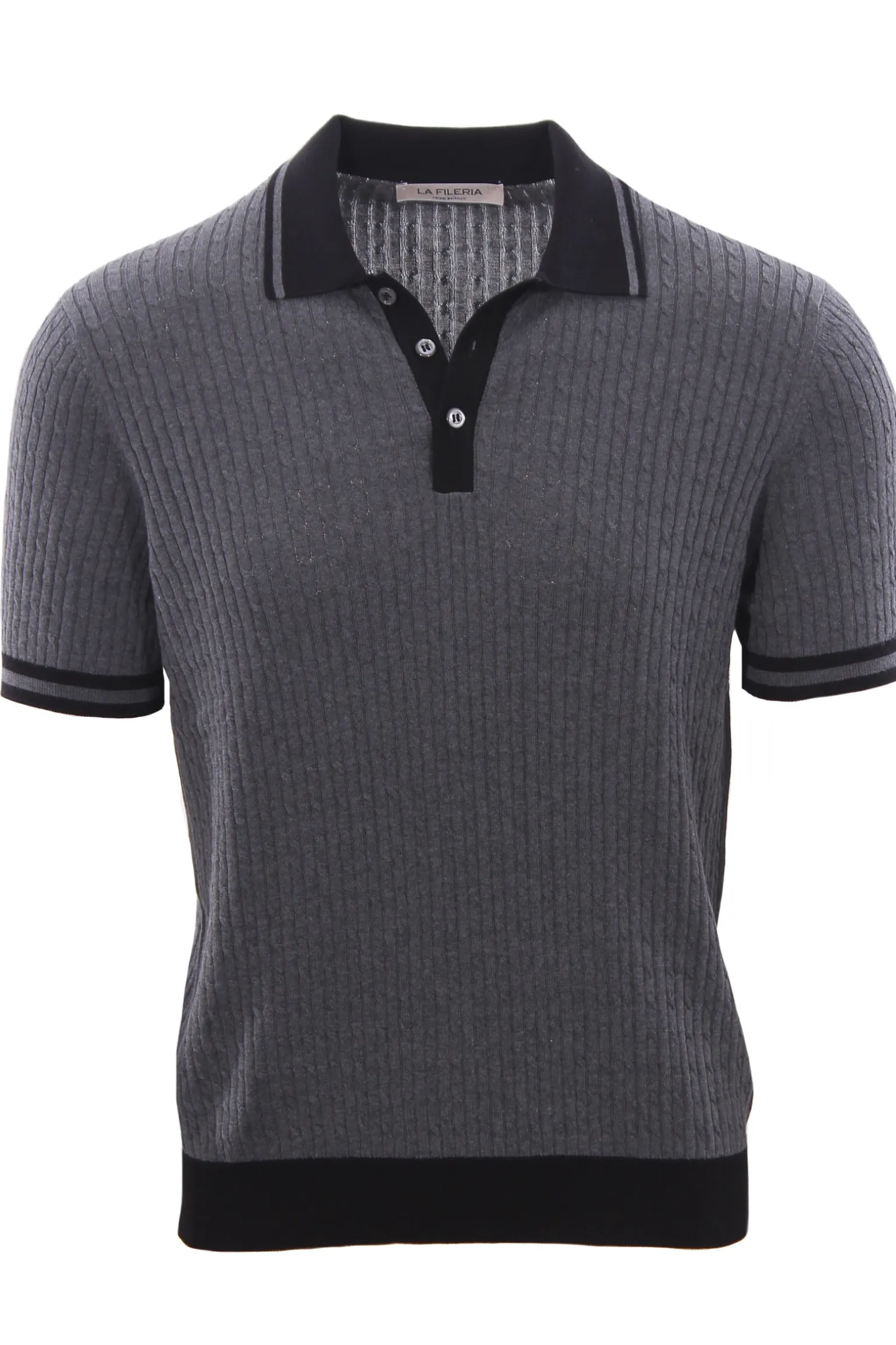 Maglia polo treccina in cotone con contrasti