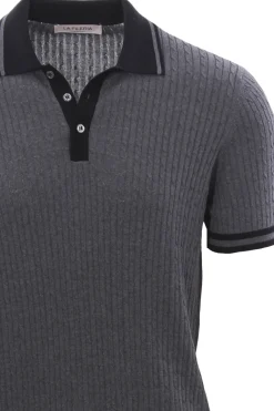 Maglia polo treccina in cotone con contrasti