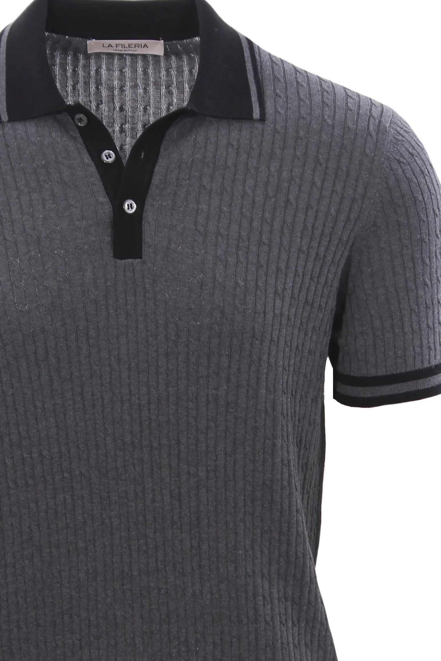 Maglia polo treccina in cotone con contrasti