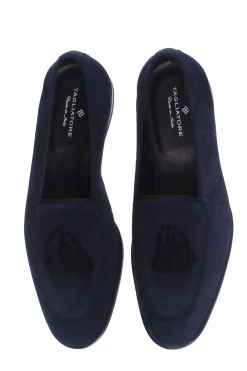 Mocassino in suede con nappine in tessuto
