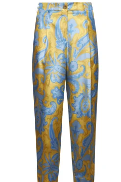 Pantaloni in seta stampata con pinces