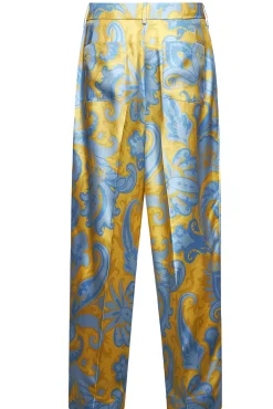 Pantaloni in seta stampata con pinces