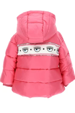 Piumino con cappuccio maxi logomania