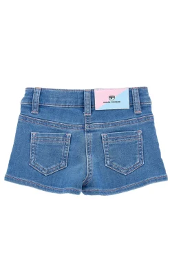 Shorts con logo in denim stretch