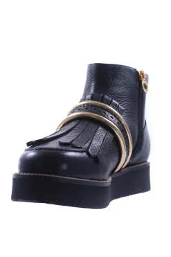 Tronchetto basso in pelle con frange