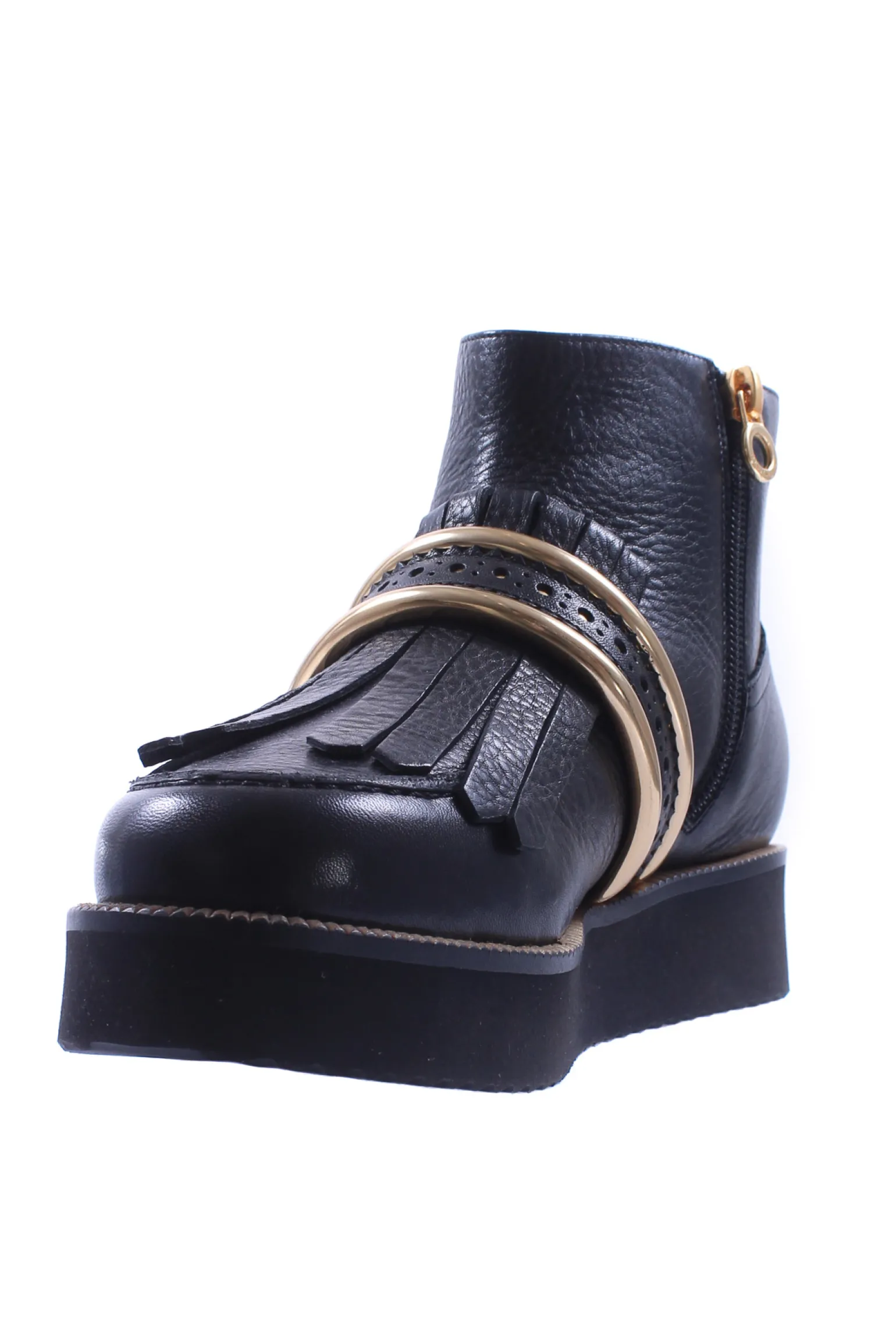 Tronchetto basso in pelle con frange