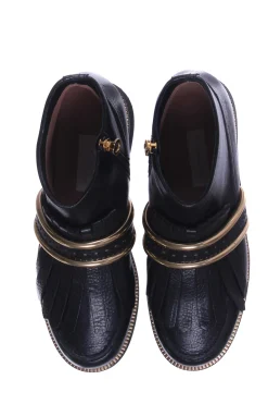 Tronchetto basso in pelle con frange